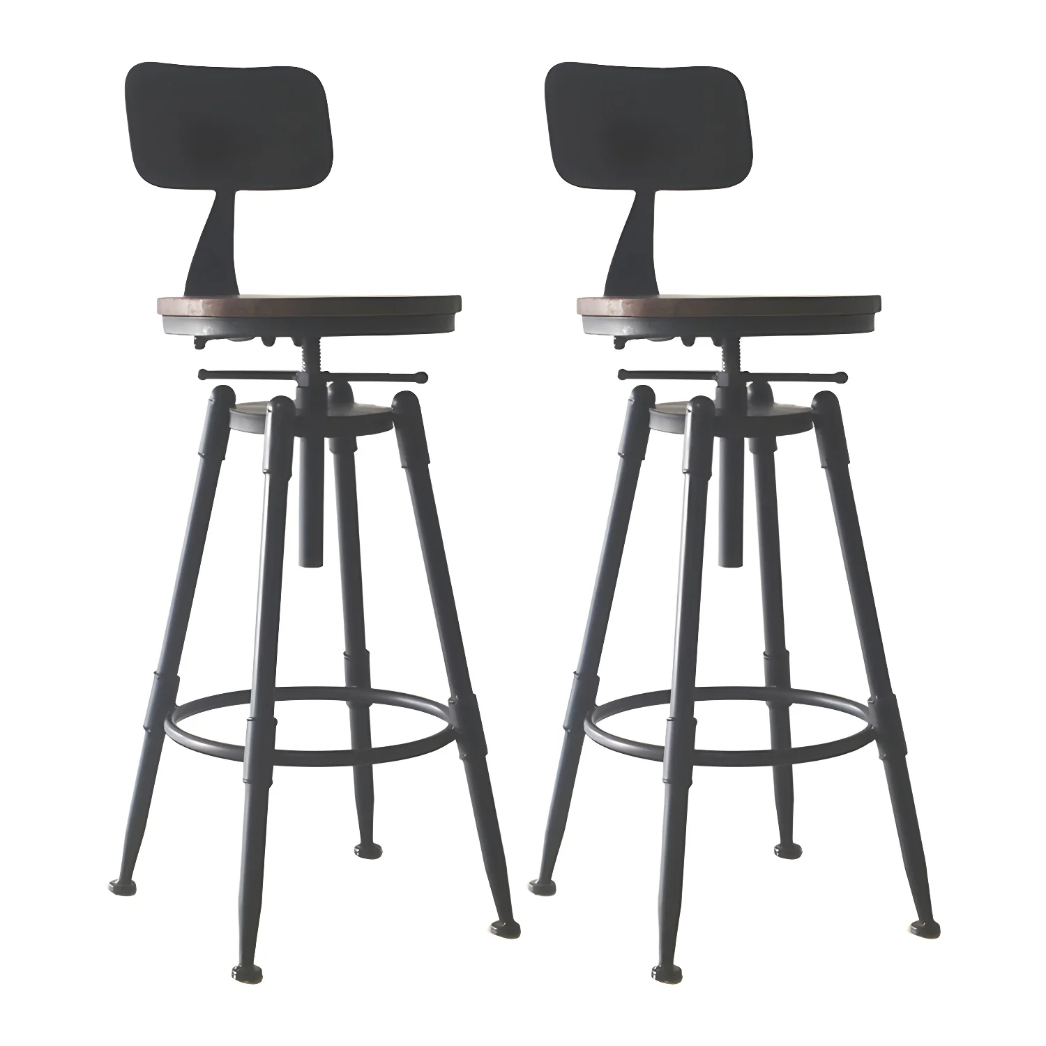 Industrial Metal Leather Swivel Bar Stools with Back