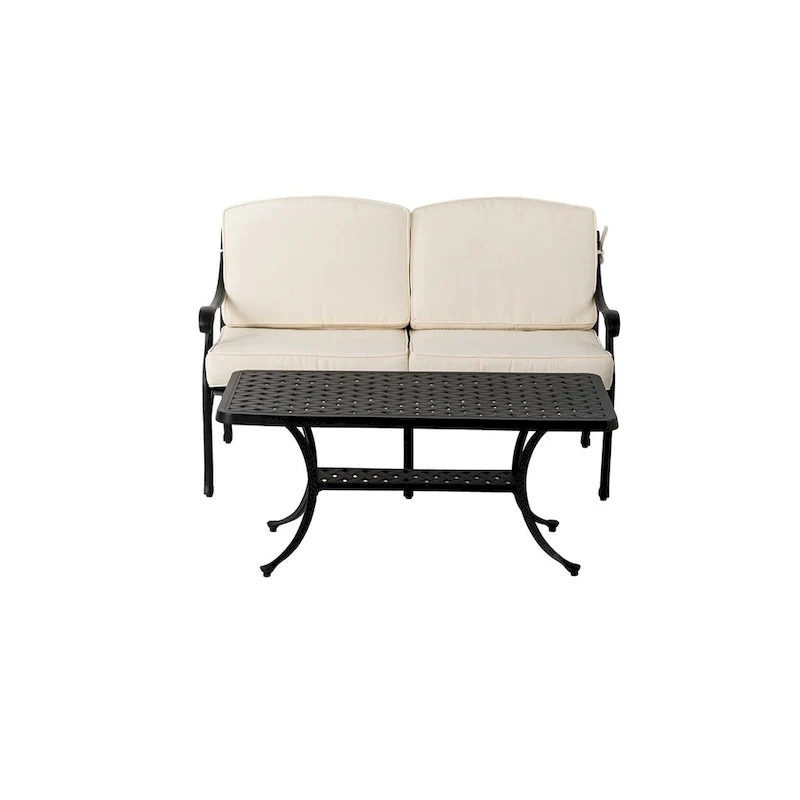 Elm Plus 2 Piece Cast Aluminium Patio Sectional Sofa Set with Beige Cushions