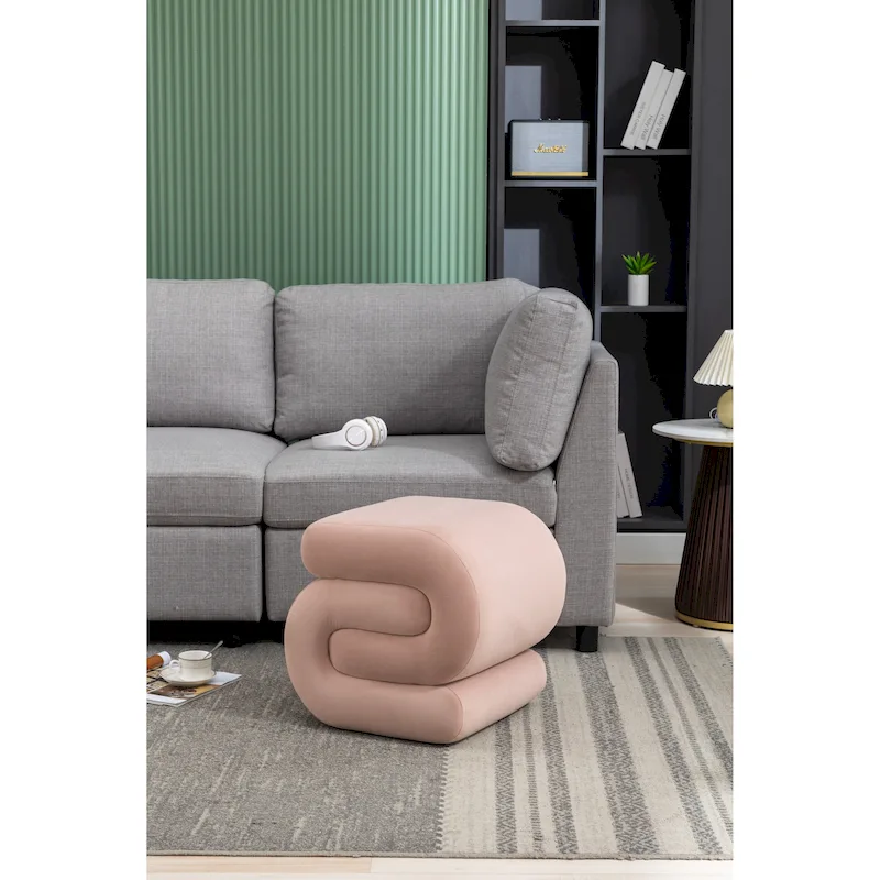 Modern S-shape Fabric Ottoman Makeup Stool Footstool