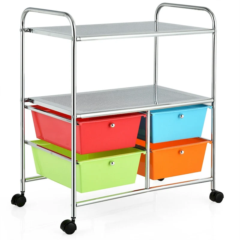 Gymax 4 Drawers Rolling Storage Cart Metal Rack Shelf Home Office - See Details