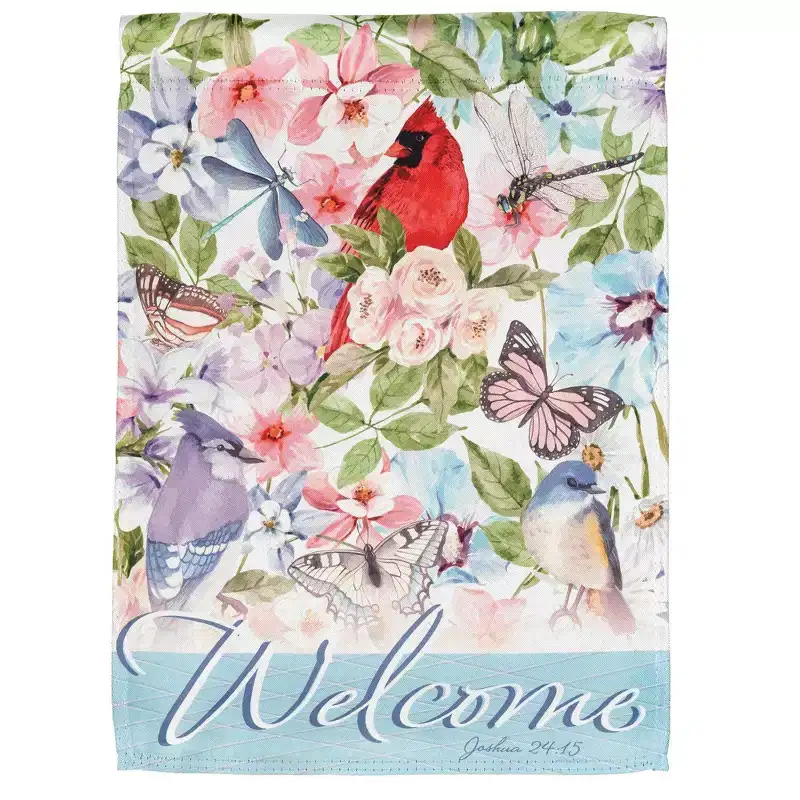 Dicksons Welcome Blue Floral 18 x 13 Inch Polyester Outdoor Garden Flag