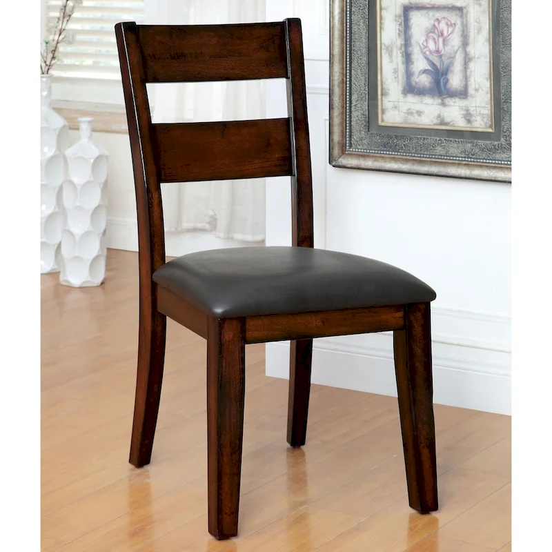 Transitional Dark Cherry Acacia Wood Dining Table with 8 Ladderback Chairs