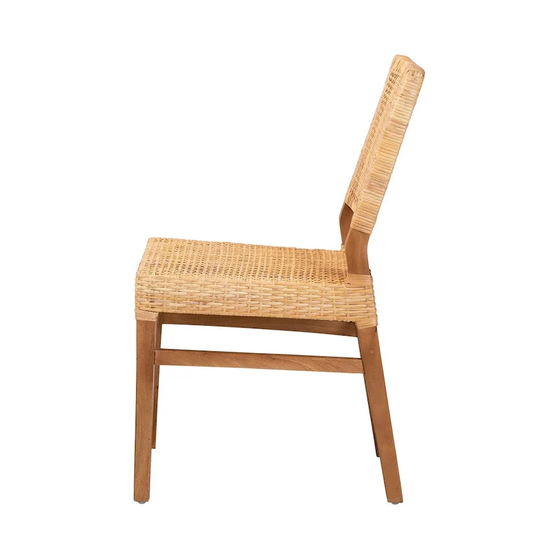 Lesia Bohemian Natural Rattan and Mahogany Wood Dining Chair