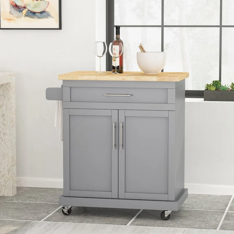 Grey / White / Black Kitchen Cart with Wheels, Contemporary Style