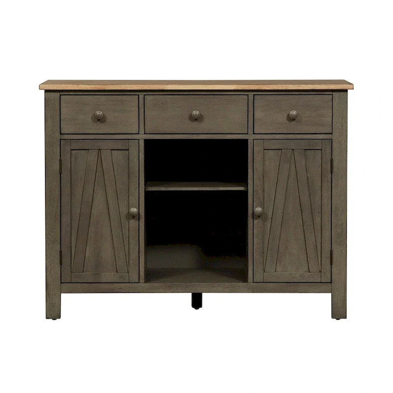 Grey & Sandstone Buffet Server – 3 Drawers, 2 Doors, Wine Storage