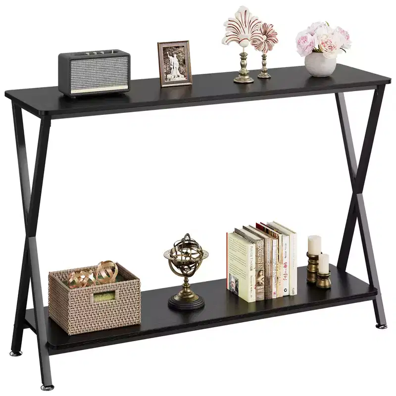 Sofa Tables Narrow Long Behind Couch Table, 2-Tier Industrial Entryway Table, Living Room Console Table, Metal Shelf, for Living Room, Foyer, Hallway