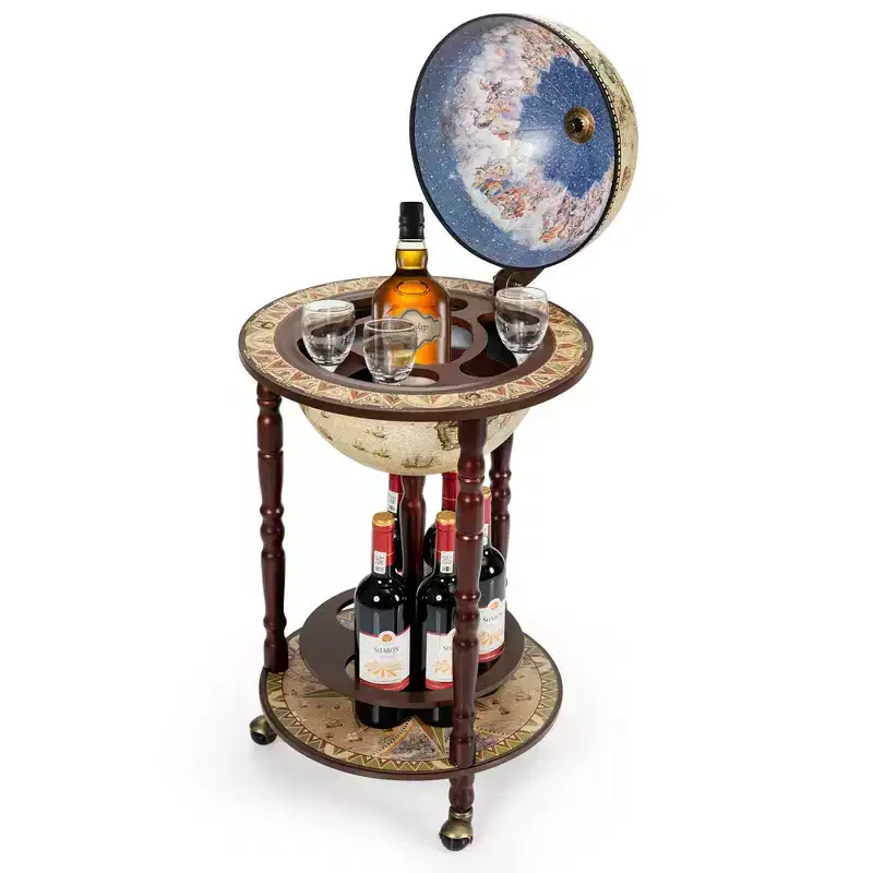 Costway 17 Wood Globe Bar Stand 16th Century Italian Rack Drinks Bottle Shelf Cart