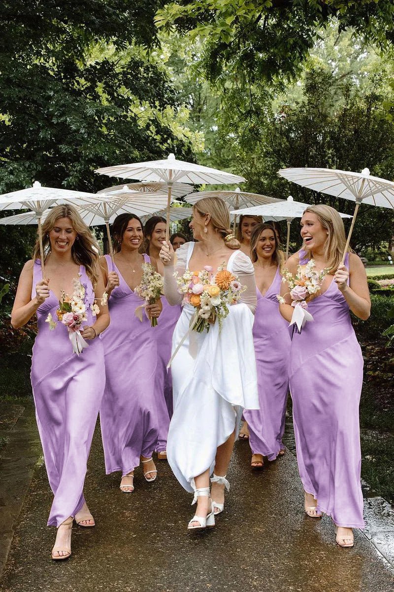 Charming Sheath V Neck Silk Saitn Bridesmaid Dresses