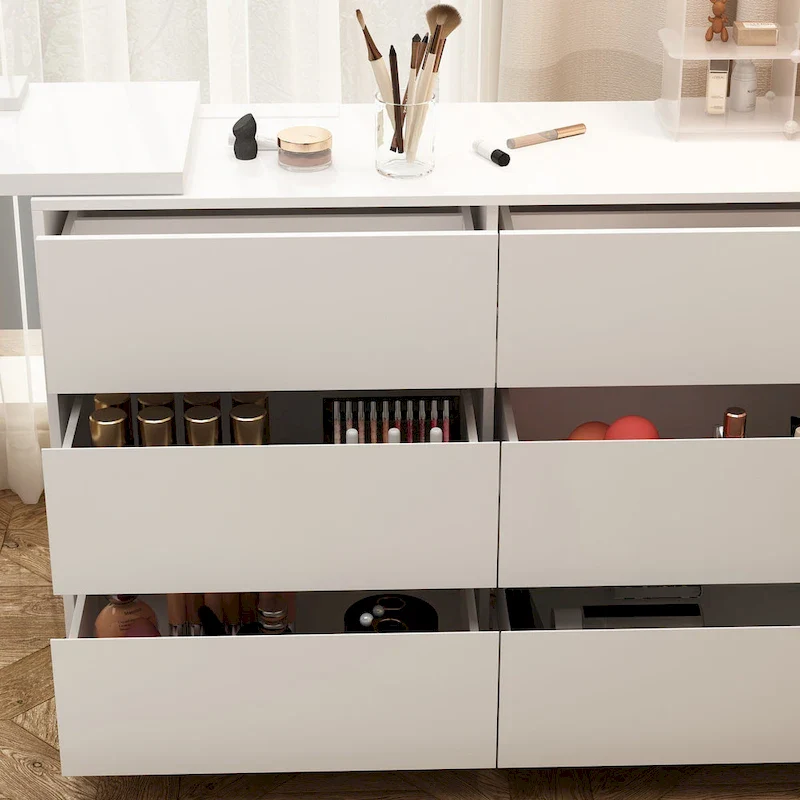 Makeup Desk Rotating Dresser and Desk 6 Drawer Dresser Vanity Makeup