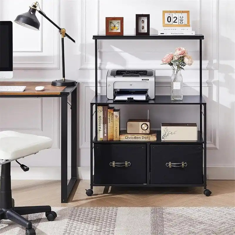 Mobile al File Cabinet Rolling Printer Stand with 3 Open Storage Shelf - 15.75D x 31.5W x 43.5H