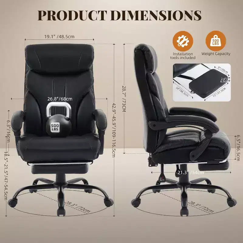 Ergonomic Office Chair,PU Gaming Chair,Adjustable Height 90 to 135 Degree Reclining, Backrest 360 Degree Swivel Wheels,350 Lbs Capacity for Office