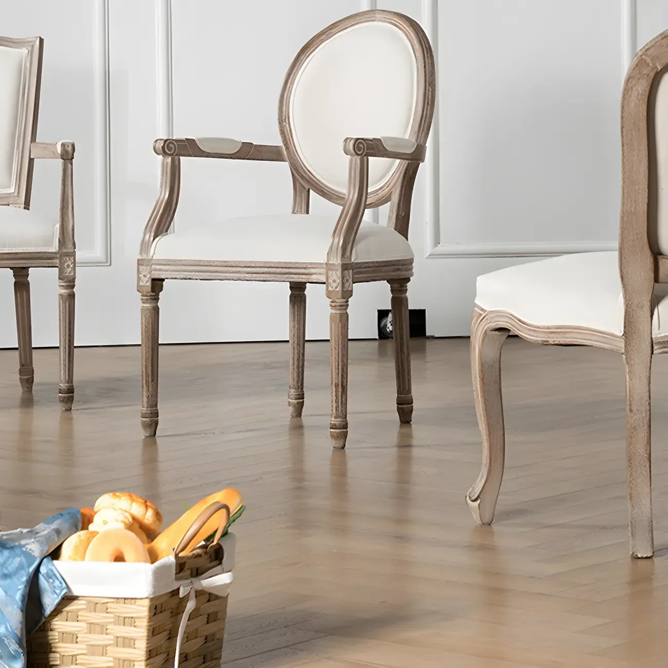 Upholstered King Louis Back Light Wood Dining Chair