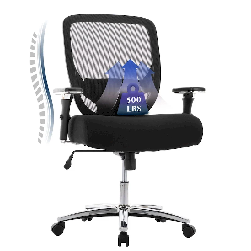Big & Tall Heavy-Duty Ergonomic Mesh Office Chair – 500 lb, 4D Armrests, 135° Recline, SGS & BIFMA Certified