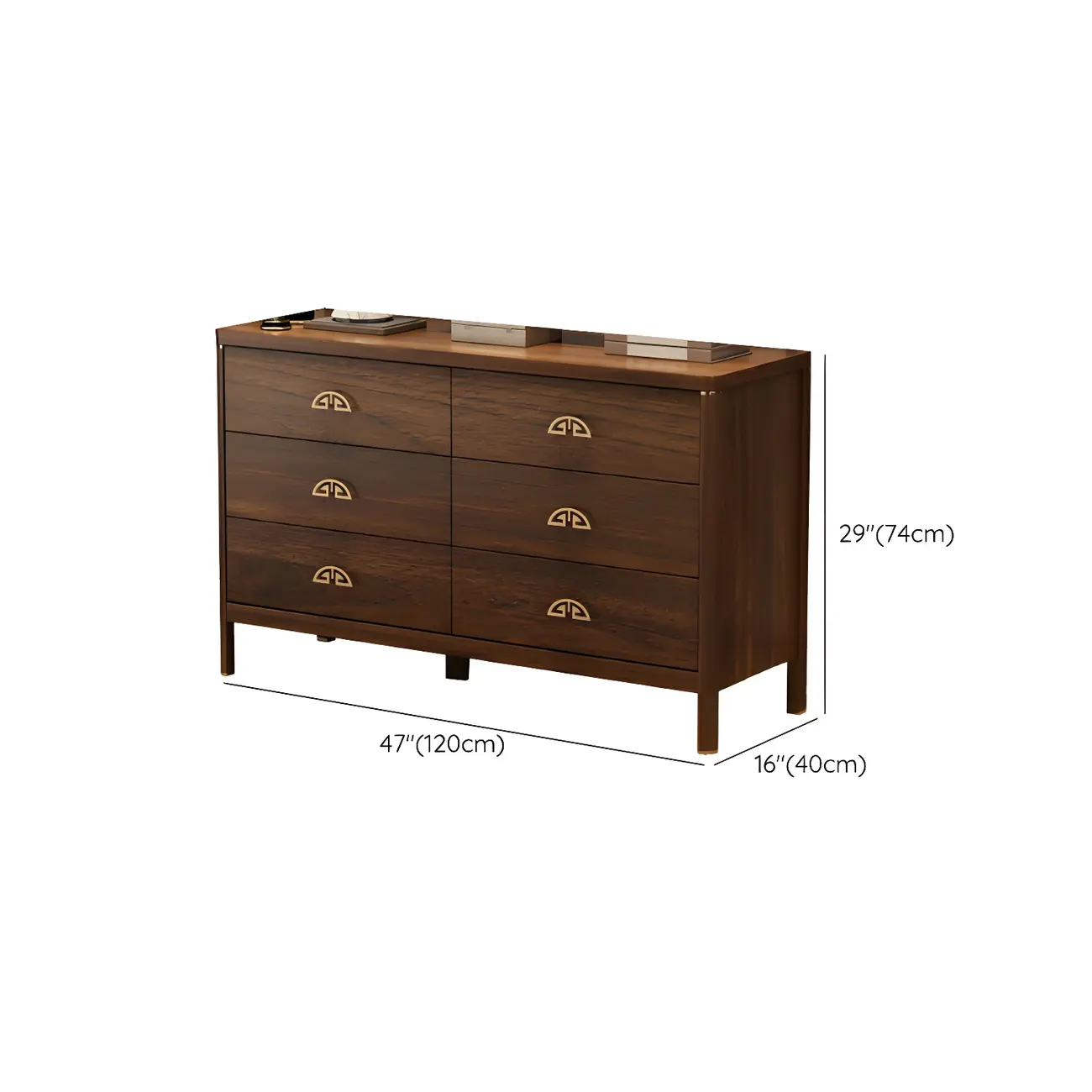 Traditional Brown Wooden Double Dresser with Soft Close Drawers