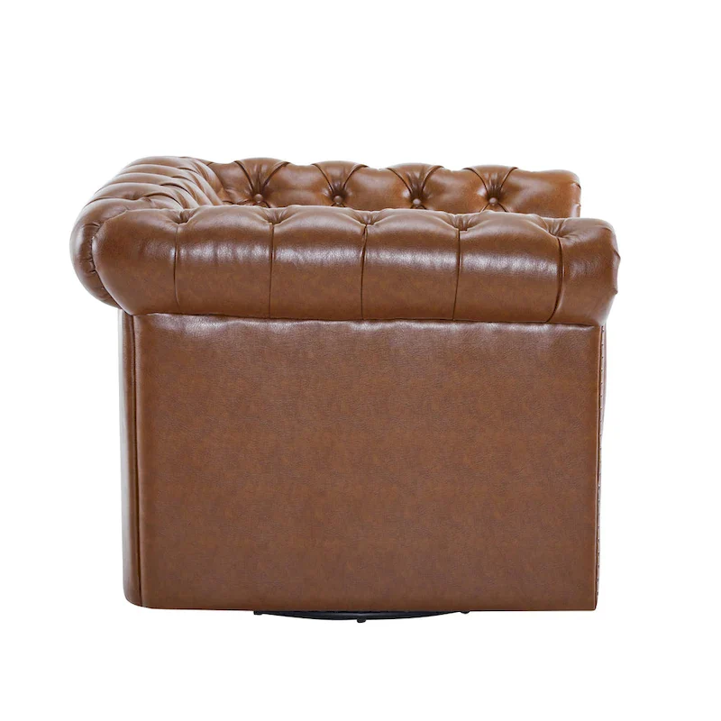 Swivel Button-Tufted Club Chair – Dark Green / Cognac, Chesterfield Style, Single Seat