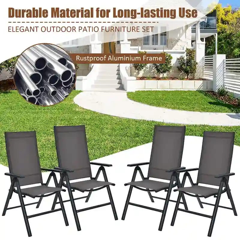 4PCS Patio Folding Dining Chairs Aluminium Adjustable Back - See details