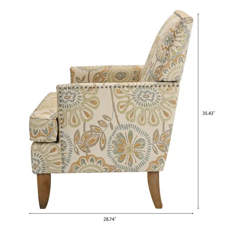 Fabric Upholstered Accent Chairs with Wood Legs
