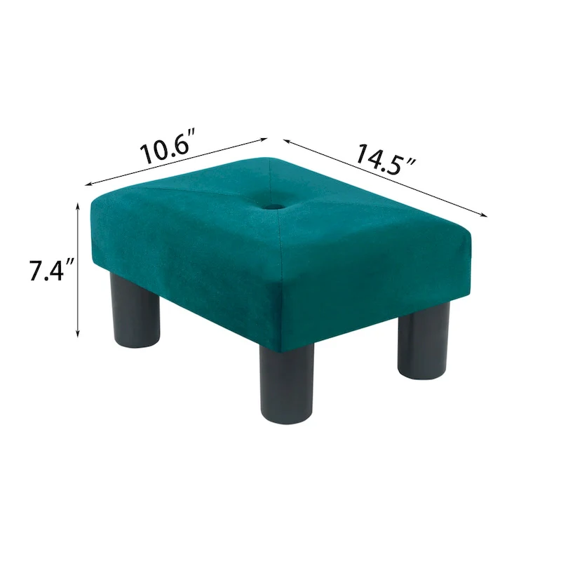 Velvet Tufted Foot Stool Ottoman – Blue / Dark Green / Paintings, Single