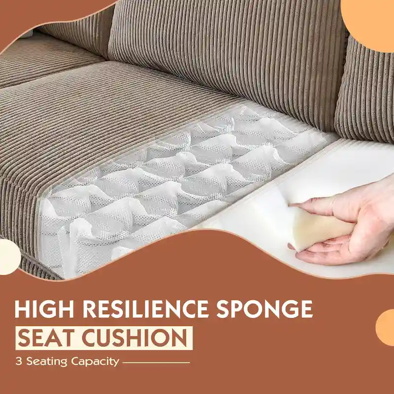 HOOOWOOO Living Room L-Shaped Polyester Fabric Reversible Chaise Sofa