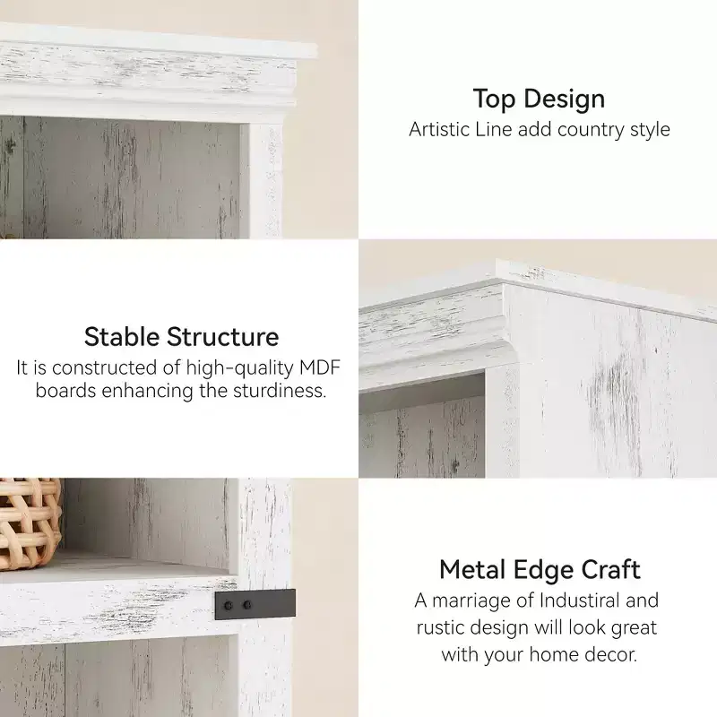 5 Tier Book Shelf, Farmhouse Book Case with Shelf Storage, Wooden Bookshelves for Living Room, Home Office