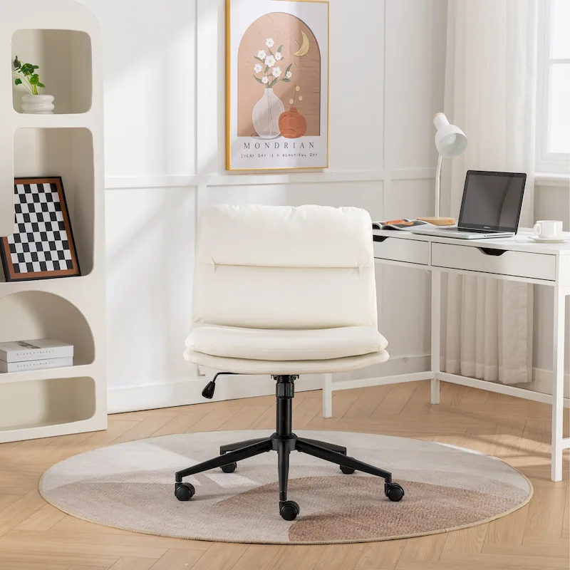 Roundhill Bizerte Adjustable Swivel Criss Cross Chair, Wide Seat Office Chair Vanity Chair