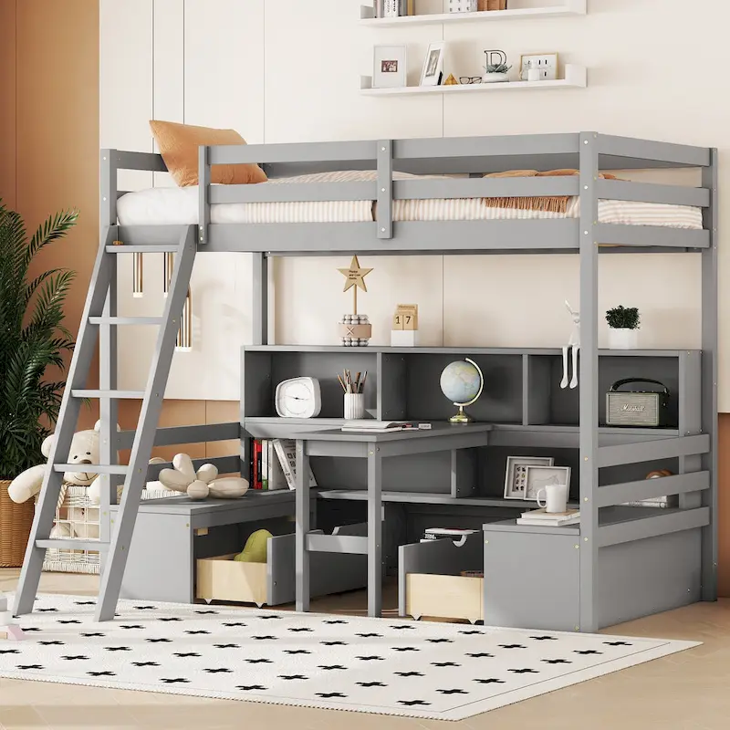 Twin House Bunk Bed with Shelves, Ladder & Storage Drawers | Kids Bedroom