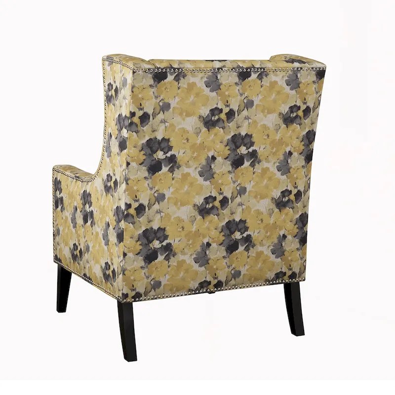 Yellow Floral Pattern Wingback Chair