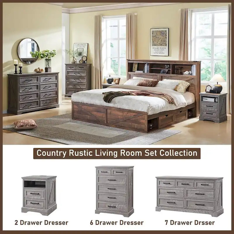 Farmhouse 6 Drawers Dresser Chests, Wood Rustic Chest of Drawers