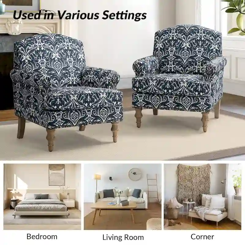 Grey/Navy Farmhouse Nailhead Camelback Armchair, 1-Person