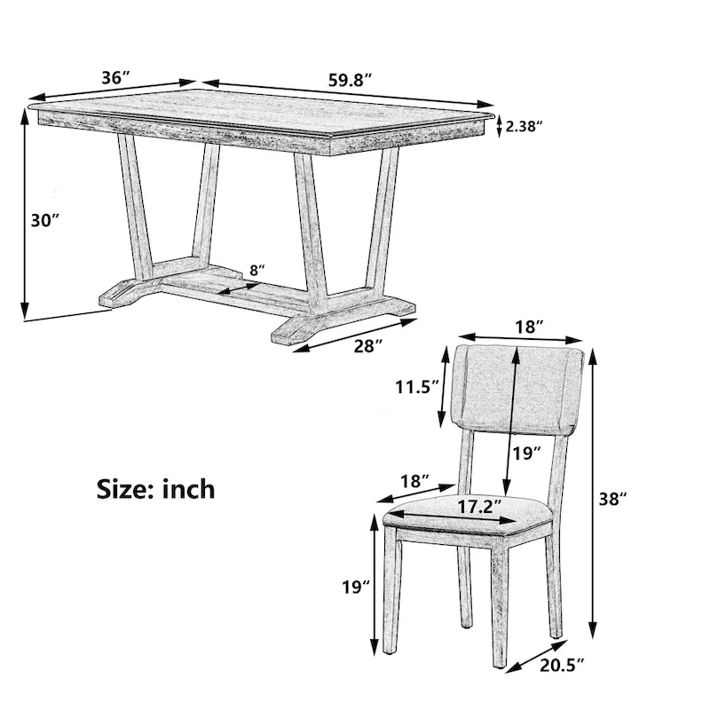5-Piece Wooden Dining Table Set with 59 Rectangular Table & 4 Chairs