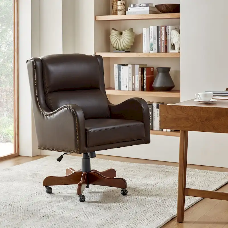 Pete Faux Leather Adjustable Height Swivel Executive Chair with Tilt Mechanism by HULALA HOME