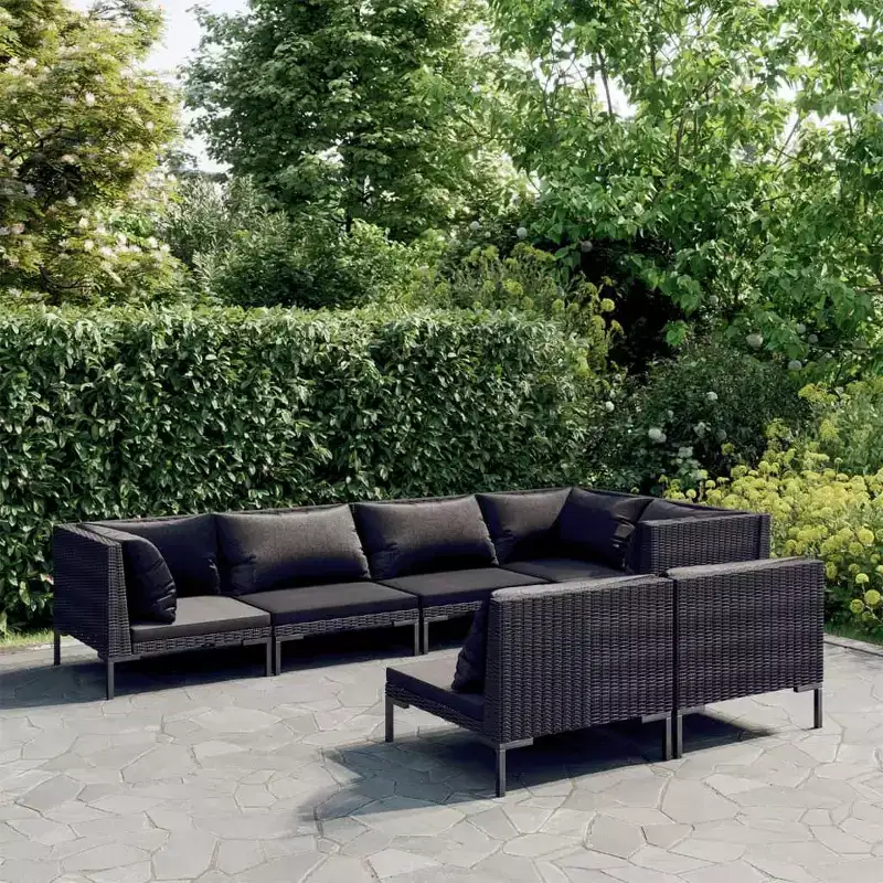 vidaXL Patio Lounge Set Outdoor Sectional Sofa Set Table Poly Rattan Dark Grey