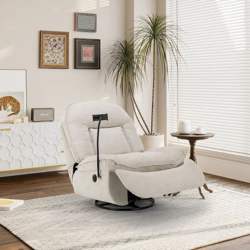 Adjustable Swivel Chenille Recliner with Phone Holder