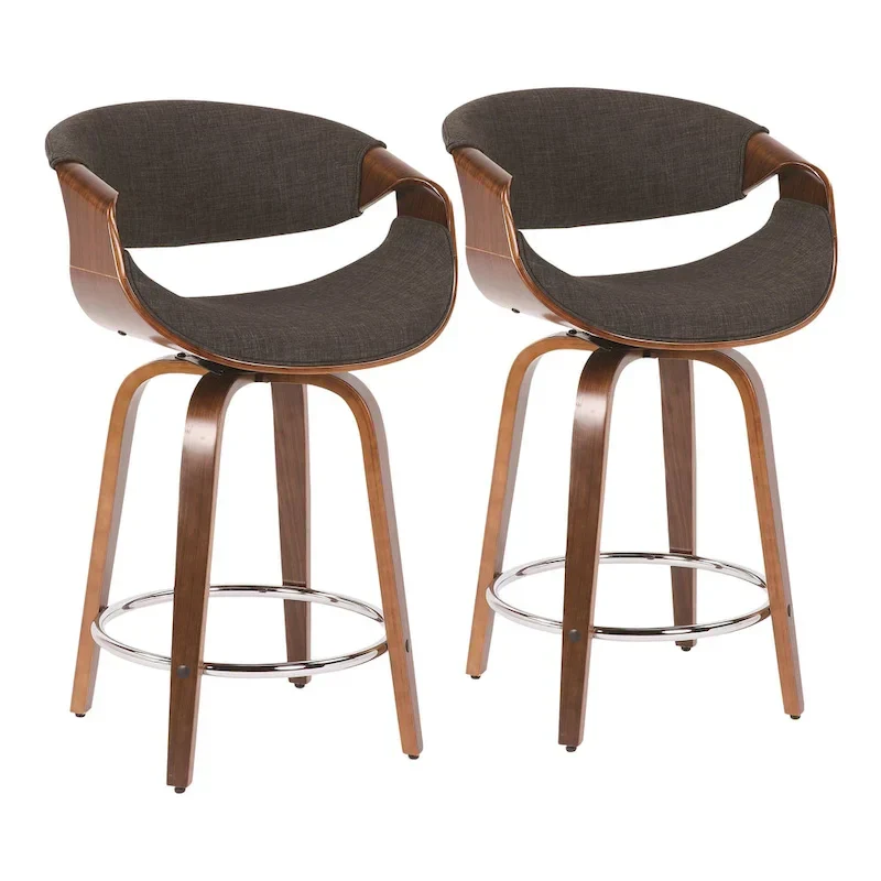 Carson Carrington Sauda 24 Fixed-Height Counter Stools with Bent Wood Legs & Round Footrest (Set of 2)