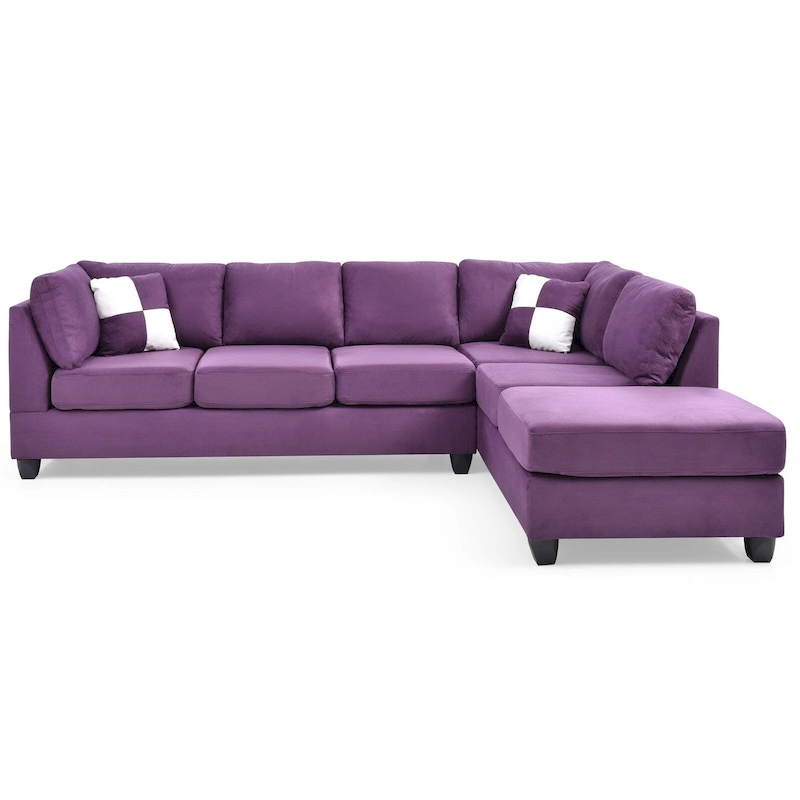Malone 111 in. Suede 4-Seater Sectional Sofa with 2-Throw Pillow - 111 L x 78 W x 34 H