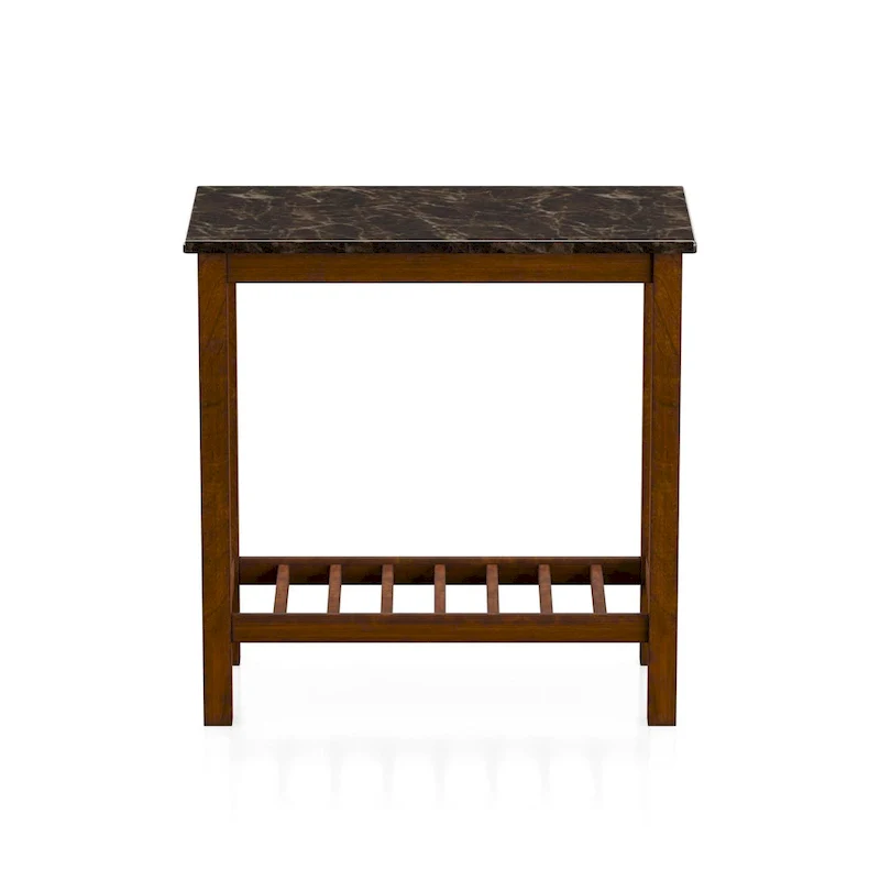 Farmhouse Faux Marble Side Table with Shelf - Dark Grey/White/Brown/Oak