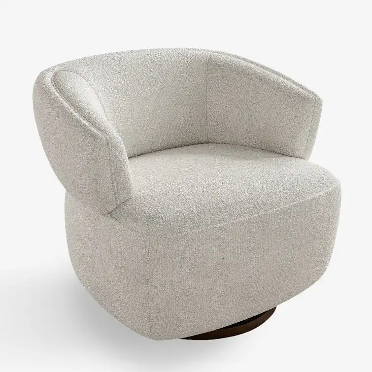 Beige / Grey Upholstered 360° Swivel Barrel Accent Chair – Single