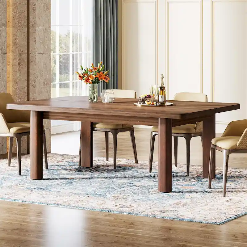 Dining Table for 4-6 People, 63-Inch Farmhouse Kitchen Table with Solid Wood Legs