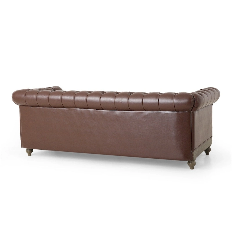 Retro 3 Seat PU Sofa with Wooden Frame and Legs