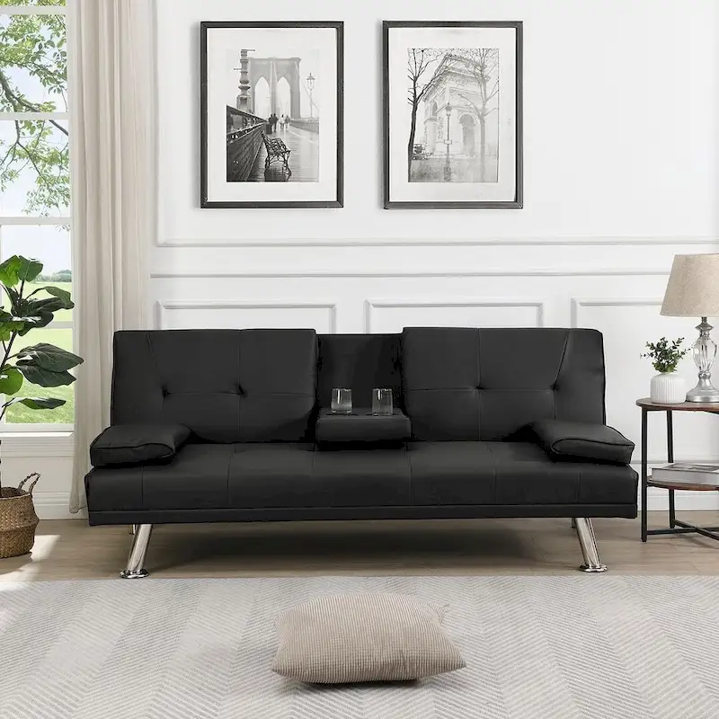 Modern Convertible Adjustable Sofa Bed - Faux Leather Recliner Double Sofa