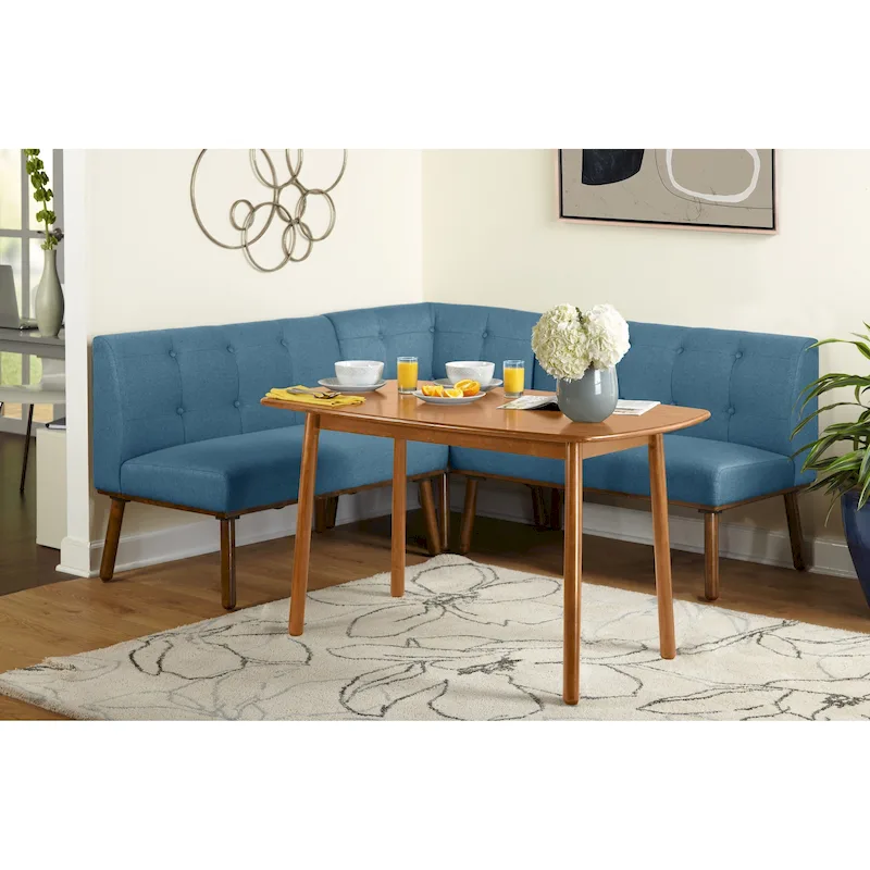 4-Piece Nook Dining Set, Corner Seating with Tufted Backs, Walnut Finish