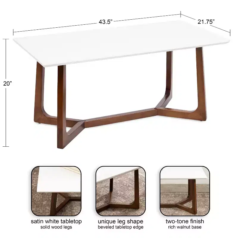 Kate and Laurel Olivant Wooden Coffee Table, 44x22x20, White and Walnut Brown