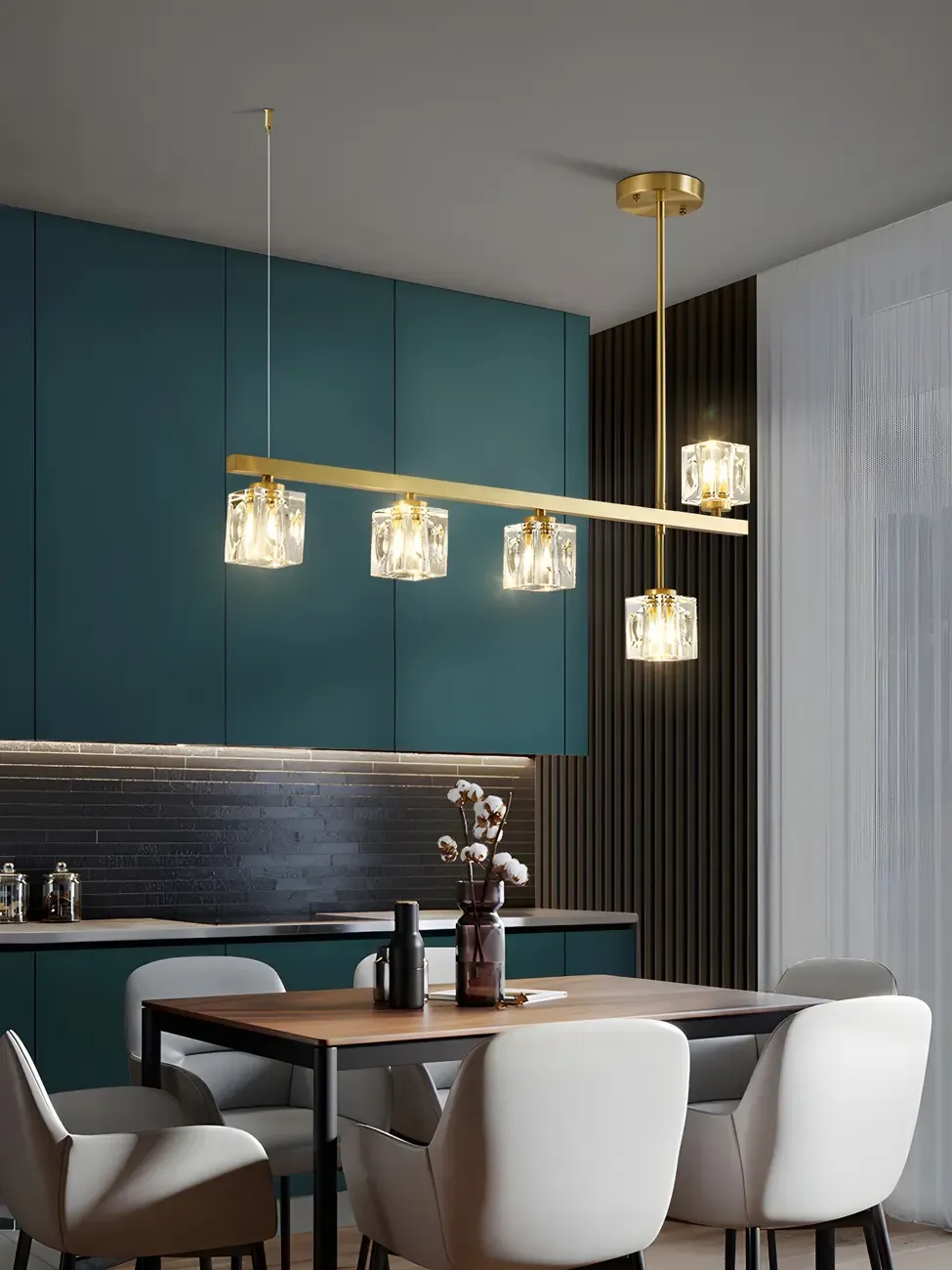 Geometric Gold Crystal Linear Island Pendant Light