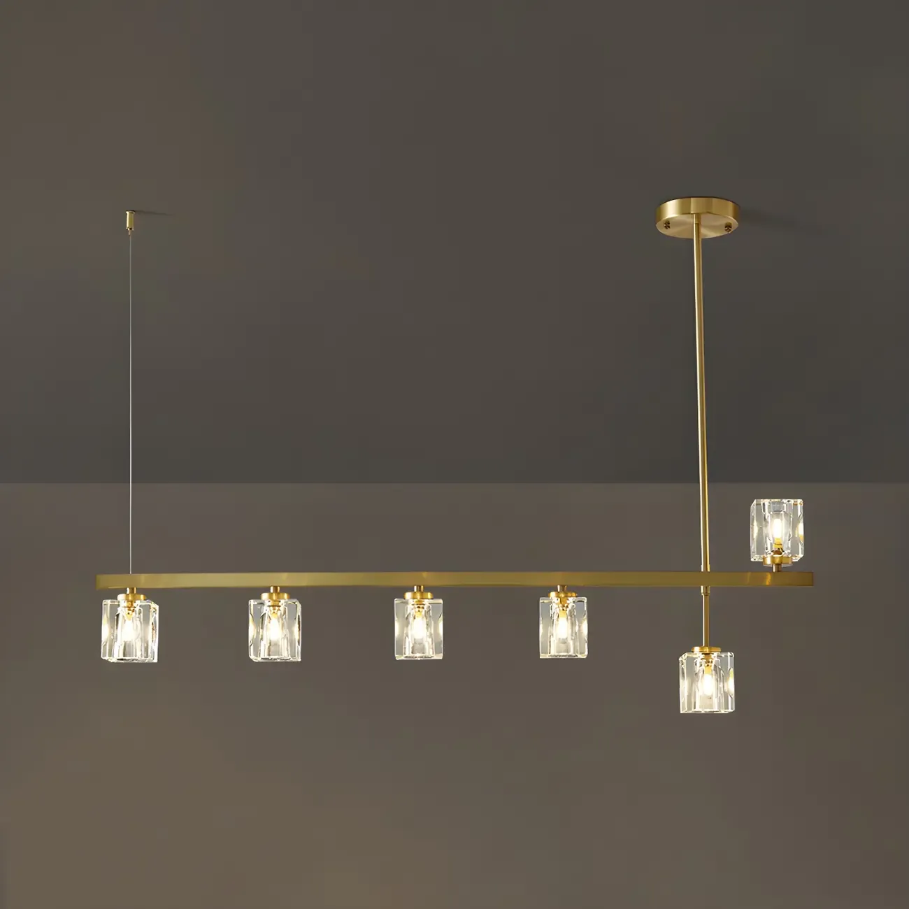 Geometric Gold Crystal Linear Island Pendant Light