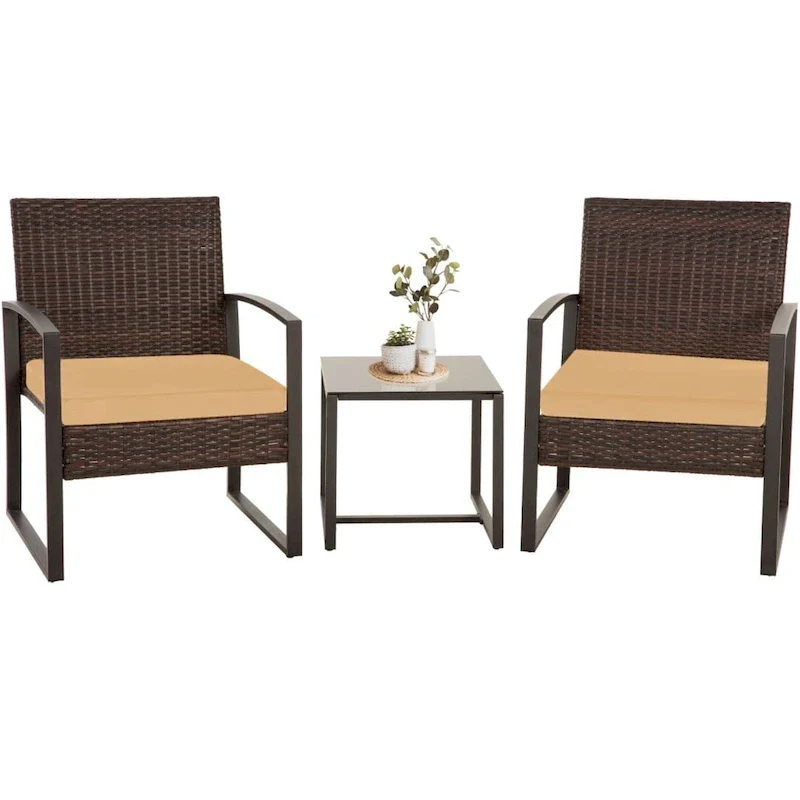 3-Piece Wicker Bistro Set, Outdoor Patio chairs & Coffee Table - set of 3