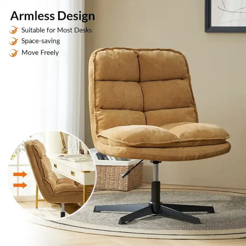 Beige / Mustard / Navy Armless Tufted 360° Swivel Office Chair, Single