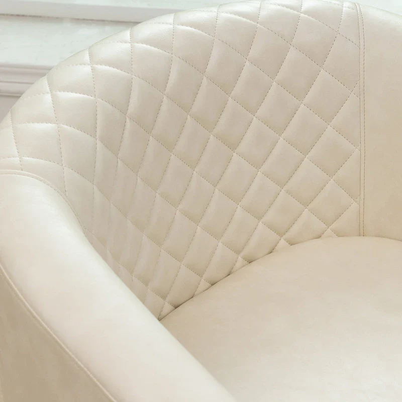 KINWELL PU Leather Tufted Barrel Chair Club Armchair with Nailheads