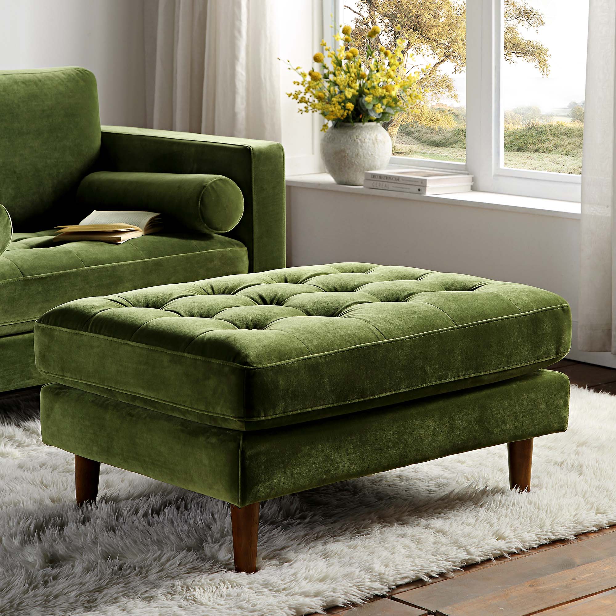 Ottoman, Moss Green Velvet