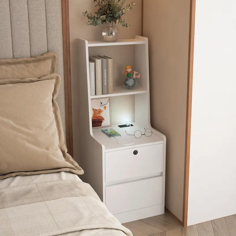 Modern Smart Nightstand with Charging Station and Night Light