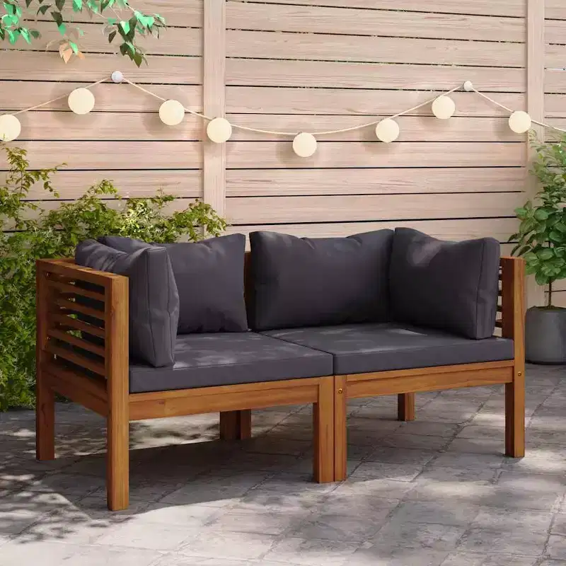 vidaXL Corner Sofas 2 pcs with Dark Gray Cushions Solid Acacia Wood - Dark Gray Corner Sofa (2 pcs)